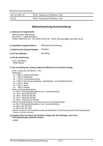 HVA B-StB Bekanntmachung Ausschreibung 02-11 - Landesbetrieb ...