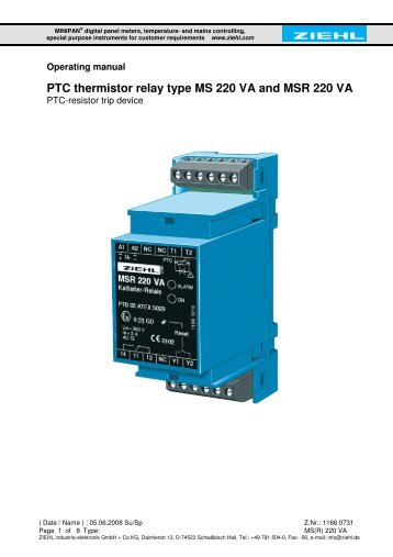 PTC thermistor relay type MS 220 VA and MSR 220 VA