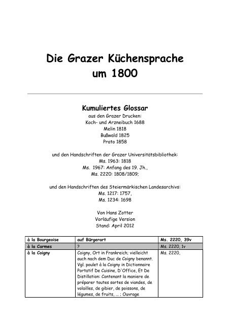 Das kumulierte Glossar