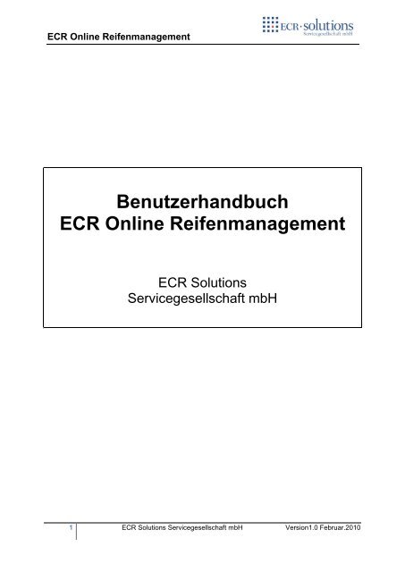 Benutzerhandbuch ECR Online Reifenmanagement - ECR Solutions