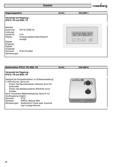 Regelungstechnik Klimageräte - Rosenberg Ventilatoren GmbH