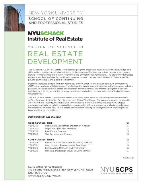 REAL ESTATE DEVELOPMENT - NYU-SCPS - New York University