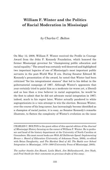 William F. Winter and the Politics of Racial - Mississippi Department ...