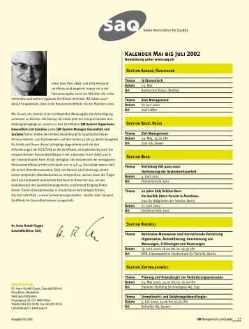 Kalender Mai bis Juli 2002 - SAQ