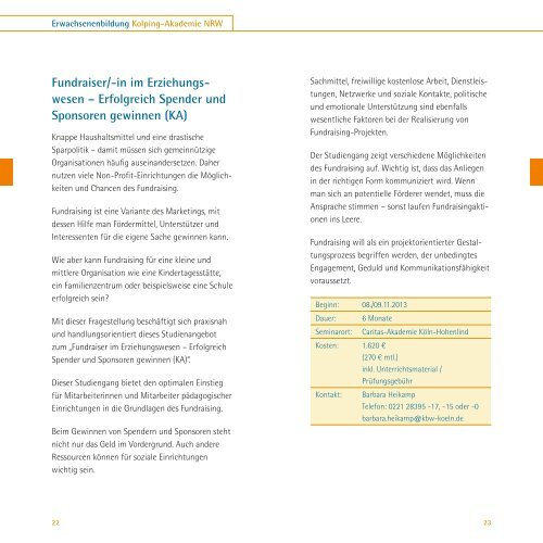 Programmheft 2013 - Kolping-Bildungswerk Diözesanverband Köln ...