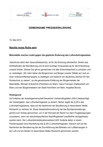 GEMEINSAME PRESSEERKLÄRUNG Nachts ... - Stadt Hattersheim