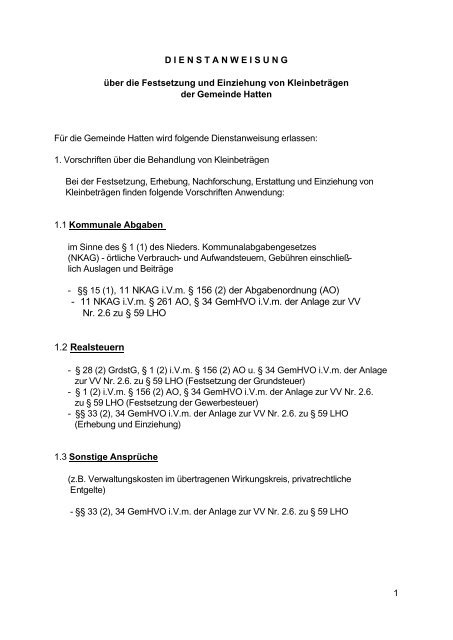 11 NKAG iVm § 156 (2) der Abgabenordnung (AO) - Gemeinde Hatten
