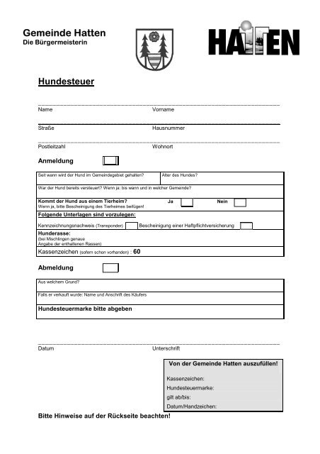 Hundesteuer An Abmeldung Gemeinde Hatten