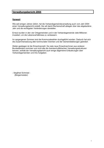 Verwaltungsbericht 2004 - Verbandsgemeindeverwaltung Asbach