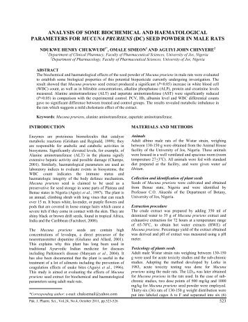 Analysis of some biochemical and haematological parameters