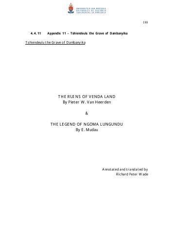 THE RUINS OF VENDA LAND By Pieter W. Van Heerden ... - UPeTD