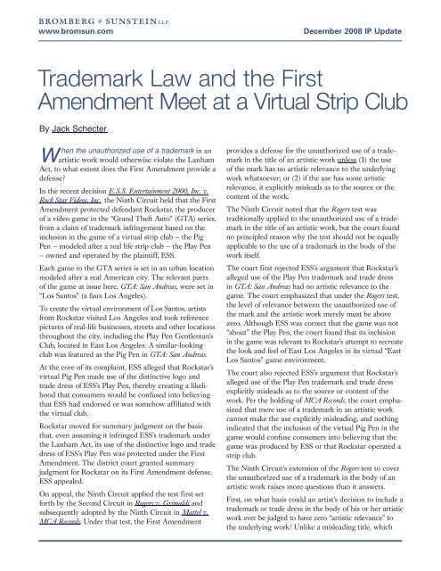 Trademark Law and the First Amendment Meet at a Virtual Strip Club