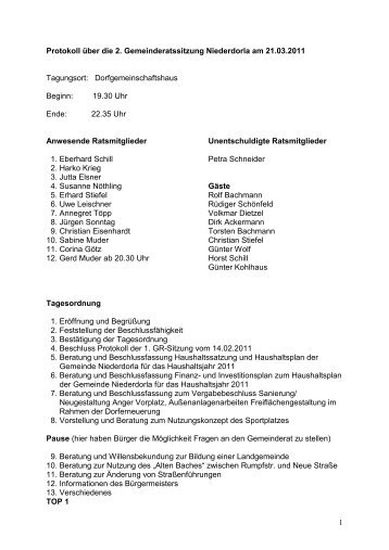 1 Protokoll über die 2. Gemeinderatssitzung Niederdorla am 21.03 ...