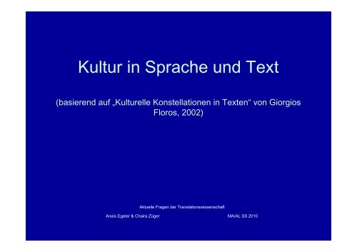 Kultur in Sprache und Text - Translation Concepts