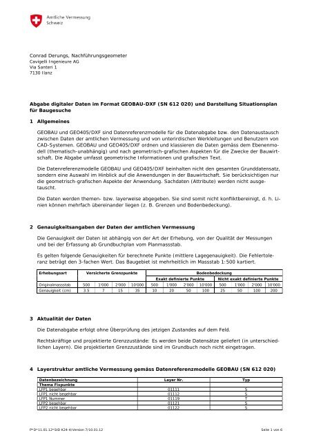 (SN 612 020) und Darstellung Situationsplan f - Cavigelli Ingenieure ...