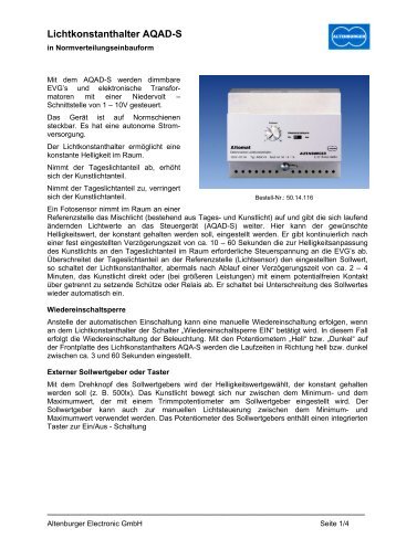 Lichtkonstanthalter AQAD-S - Altenburger Electronic GmbH