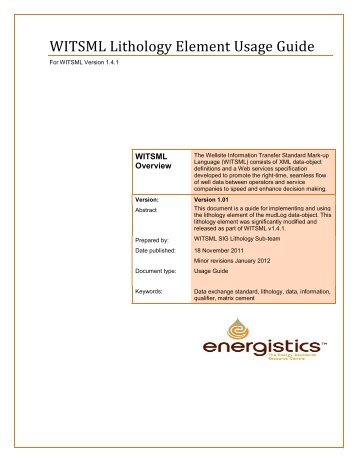 WITSML Lithology Object Usage Guide - Energistics: The Energy