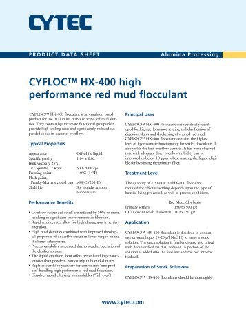 CYFLOCâ„¢ HX-400 high performance red mud ... - CYTEC Industries