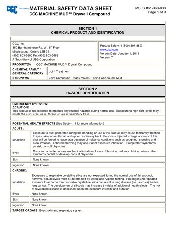 MATERIAL SAFETY DATA SHEET - CGC