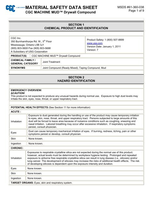 MATERIAL SAFETY DATA SHEET - CGC