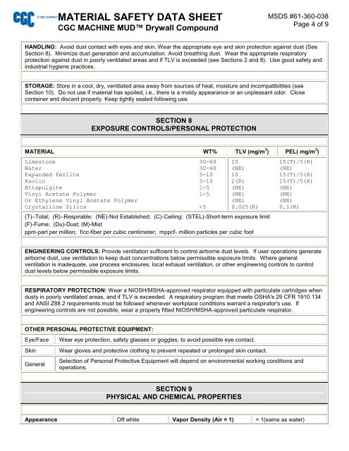 MATERIAL SAFETY DATA SHEET - CGC