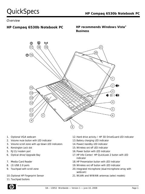 HP Compaq 6530b - EMEA Quick Specs - BUSINESS IT