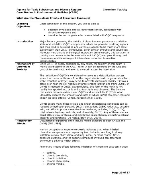 (Cr) Toxicity | ATSDR - CSEM - Agency for Toxic Substances and ...