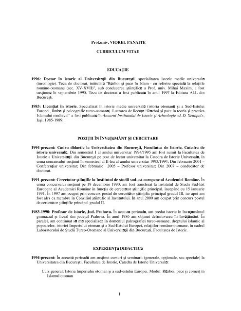Prof Dr Viorel Panaite Facultatea De Istorie