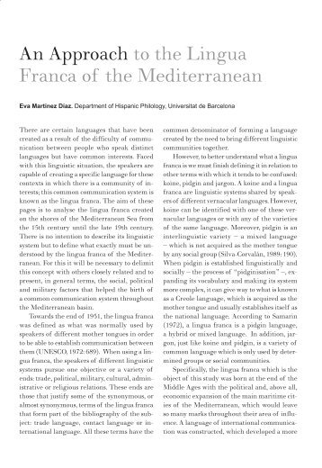 An Approach to the Lingua Franca of the Mediterranean - IEMed