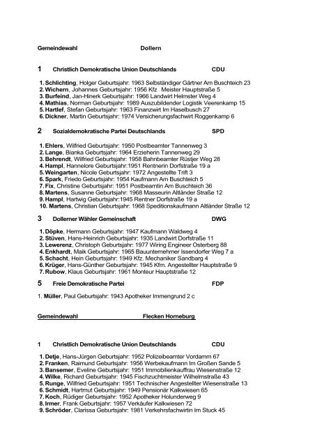 Kandidatenlisten der Samtgemeinde Horneburg und der  ...