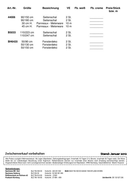 Jede Meterware auch als Maßanfertigung erhältlich - HOSSNER ...