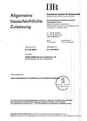 Zulassung KREMO Nagellaschen - H und H
