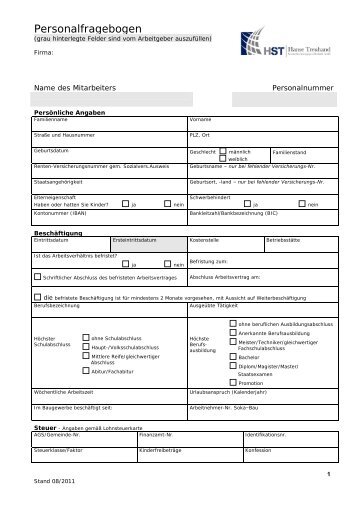 Personal-Fragebogen Arbeitnehmer - HST Hanse Treuhand