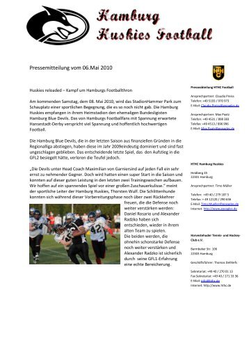 Huskies reloaded – Kampf um Hamburgs Footballthron - HTHC