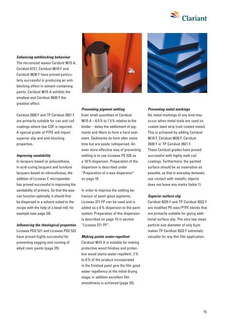 Paints and Coatings Auxiliaries for the coating of surfaces - Clariant