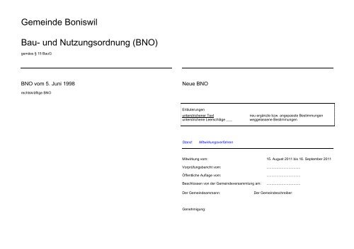 Gemeinde Boniswil Bau- und Nutzungsordnung (BNO)