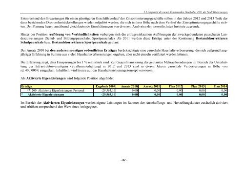 Haushaltsplan 2011 - D5 - Ratssitzung beschlossen ... - Hückeswagen