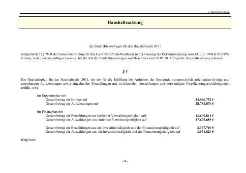 Haushaltsplan 2011 - D5 - Ratssitzung beschlossen ... - Hückeswagen