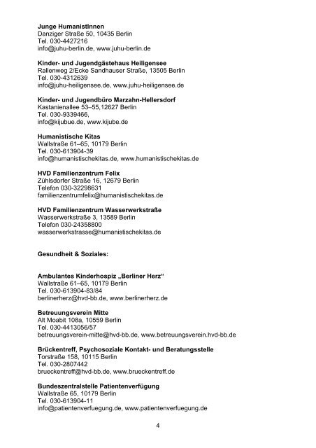 HVD-Adressen 2012 - Humanistischer Verband Deutschlands