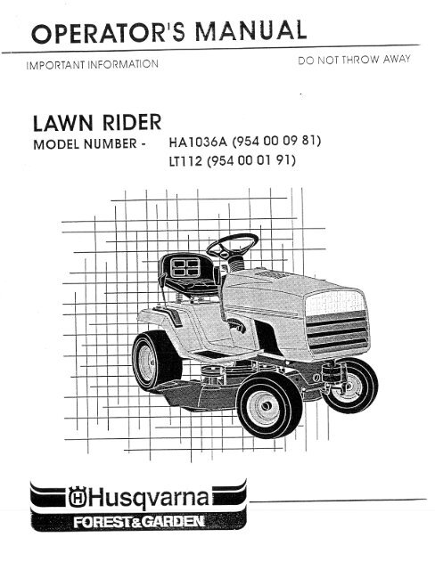 om ,ha1036a, lt112, 1990-07, tractors/ride mowers - Husqvarna