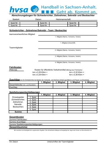 Abrechnungsbogen für Schiedsrichter - HVSA