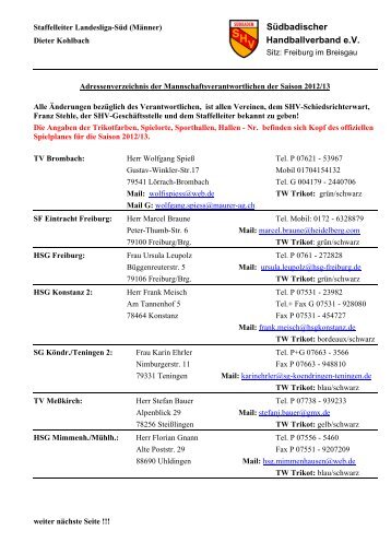 Adressenliste Landesliga Süd Männer - Südbadischer ...