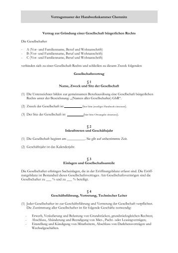 Vertragsmuster der Handwerkskammer Chemnitz Vertrag zur ...