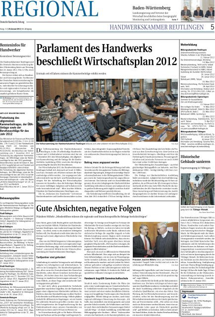 Parlament des Handwerks beschließt Wirtschaftsplan 2012