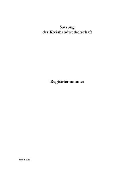 Satzung der Kreishandwerkerschaft Registriernummer