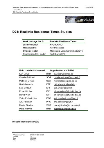 D24: Realistic Residence Times Studies - Hydromod