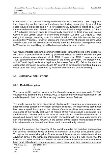 D28: Internal seiche mixing study - Hydromod