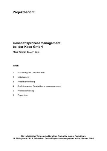 Projektbericht Geschäftsprozessmanagement bei der ... - hyperspace