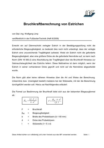 Bruchkraftberechnung von Estrichen _Li_ - IBF Troisdorf