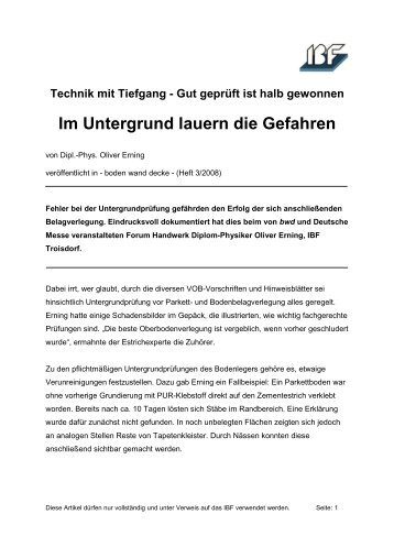 Technik mit Tiefgang - Im Untergrund lauern die ... - IBF Troisdorf